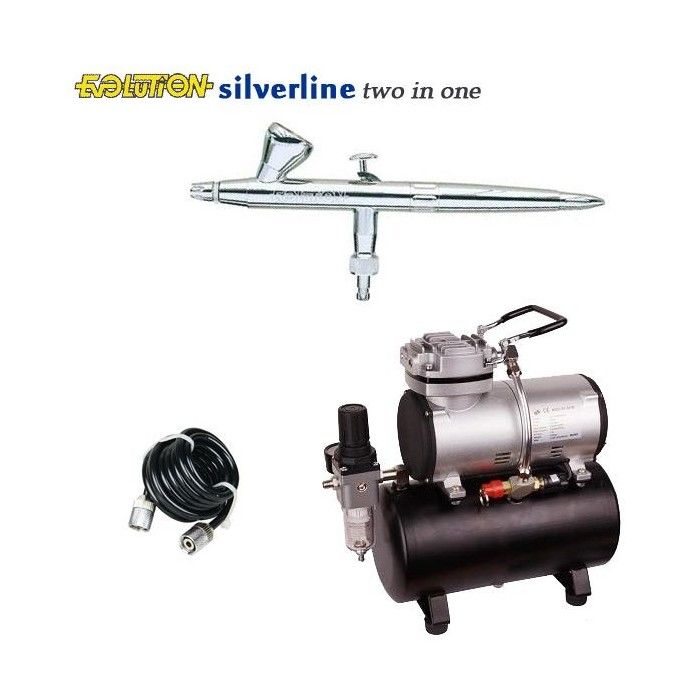 Silverline Evolution twee-in-een airbrushpakket (0,2/0,4 mm) + RM 3500 compressor